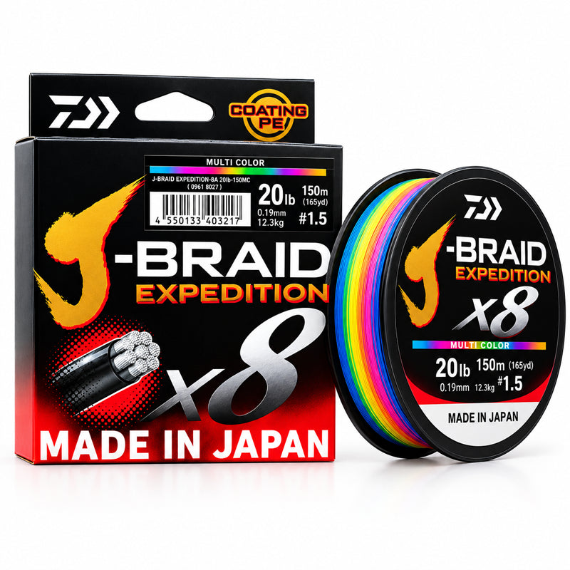 Daiwa J-Braid Expedition X8 20lb 150m multi-colour braided line spool