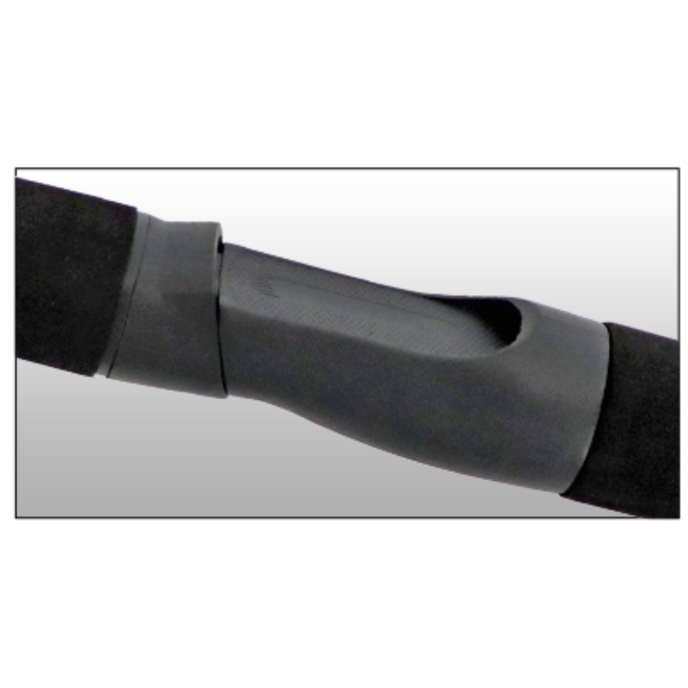 Close-up of a black and gray cylindrical object on a white background