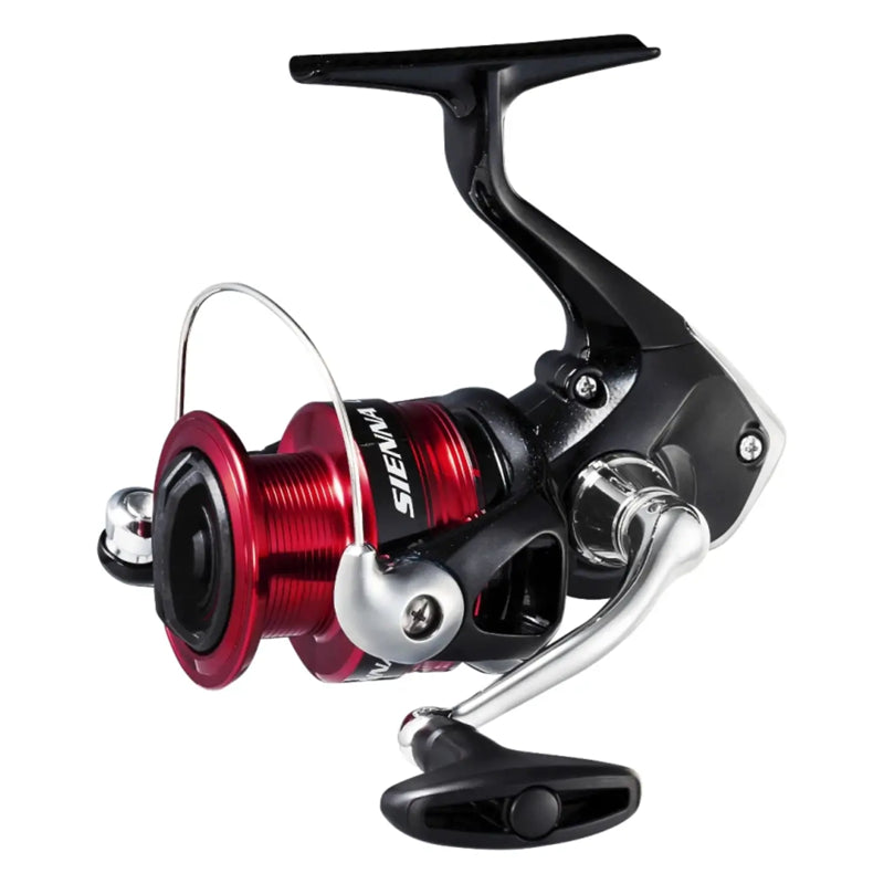 Shimano Sienna Fishing reel with red and black design on a white background