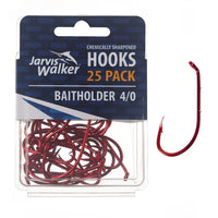 Jarvis Walker Bulk Value 25 Pack Chemically Sharpened Red Baitholder Hook