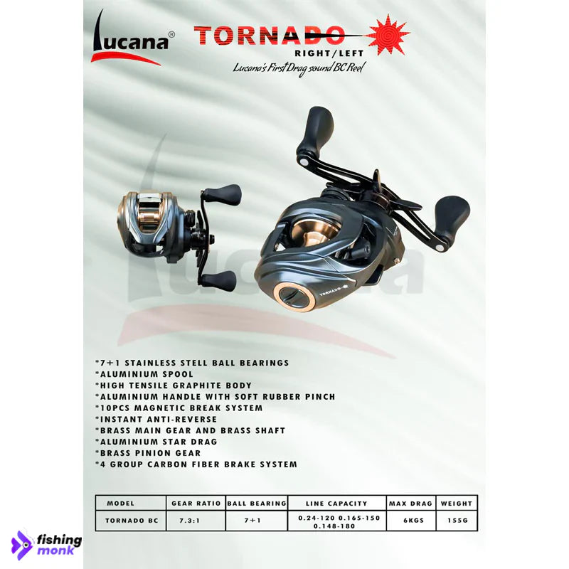 Lucana Tornado Baitcasting Fishing Reel Fishingmonk - Main Image