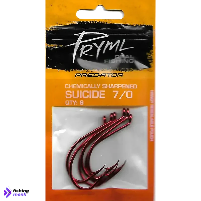 Pryml Predator Red Suicide Hooks | #3 - #7 - 7/0 Qty-6 -