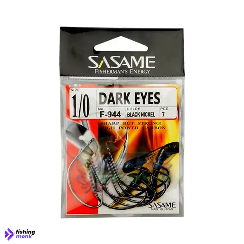 Sasame Dark Eyes F-944 Black Nickel Hooks, featuring corrosion-resistant finish, sharp needle point, and high-carbon steel construction.