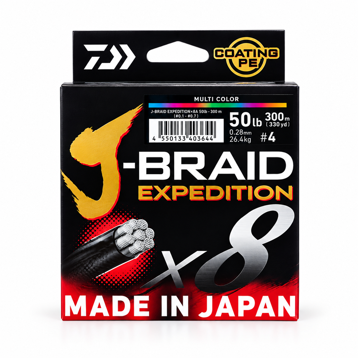 Daiwa J-Braid Expedition PE 4 braid, front of packaging
