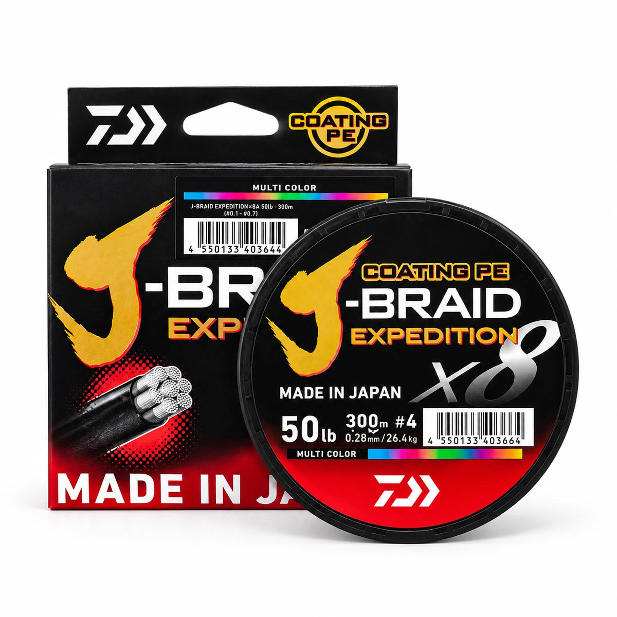 Daiwa J-Braid Expedition X8 50lb 300m multi-colour braided line spool