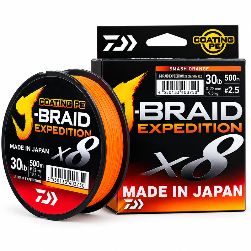 Daiwa J-Braid Expedition X8 30lb 500m orange braided line spool