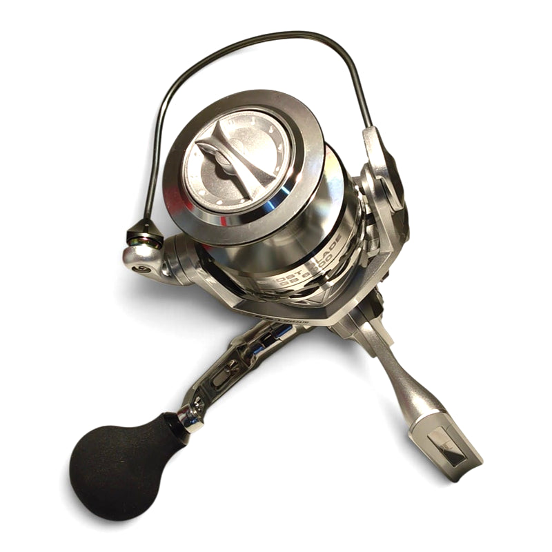 Close-up of Lucana GB6000 spinning reel spool and bail