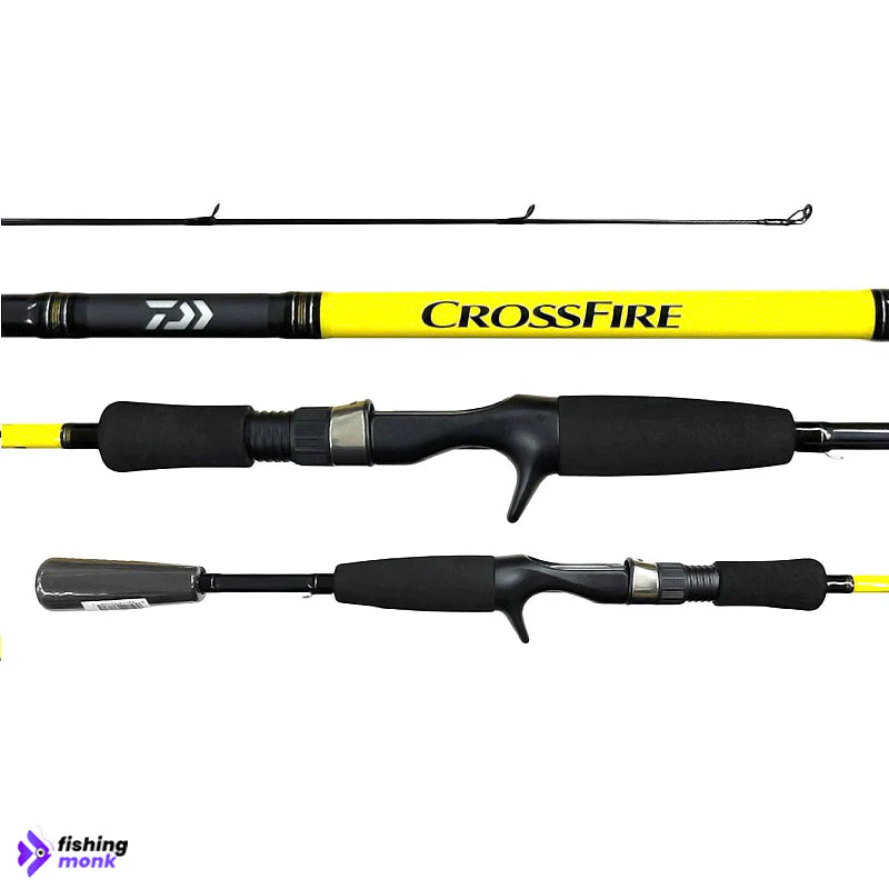 Premium Daiwa Crossfire baitcasting rod with graphite blank and ergonomic EVA handle.