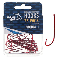 Jarvis Walker Bulk Value 25 Pack Chemically Sharpened Red Worm Long Shank Hook