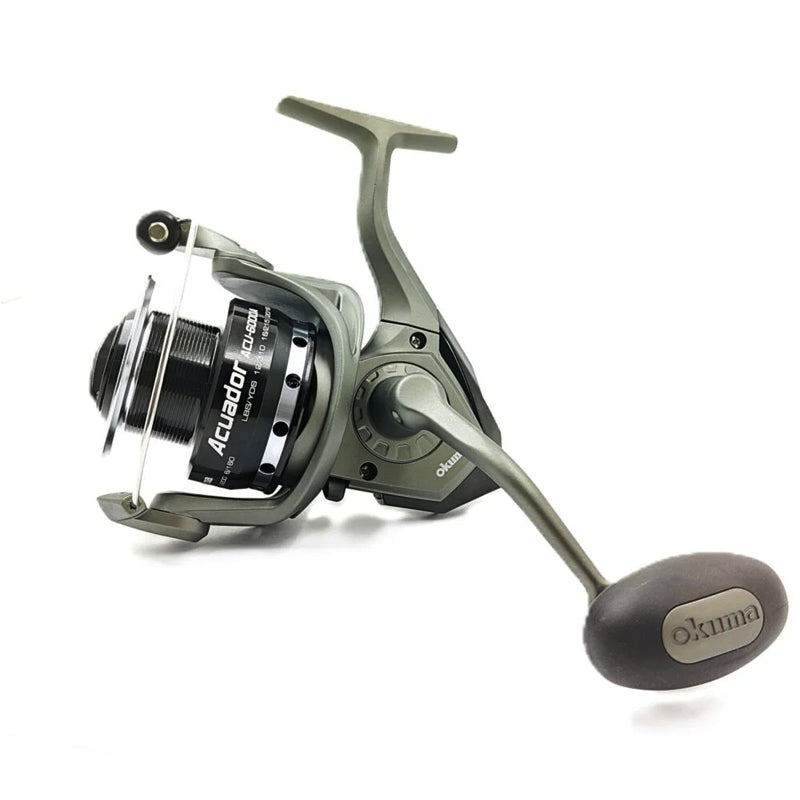 Okuma Acuador spinning reel aluminium spool and handle detail