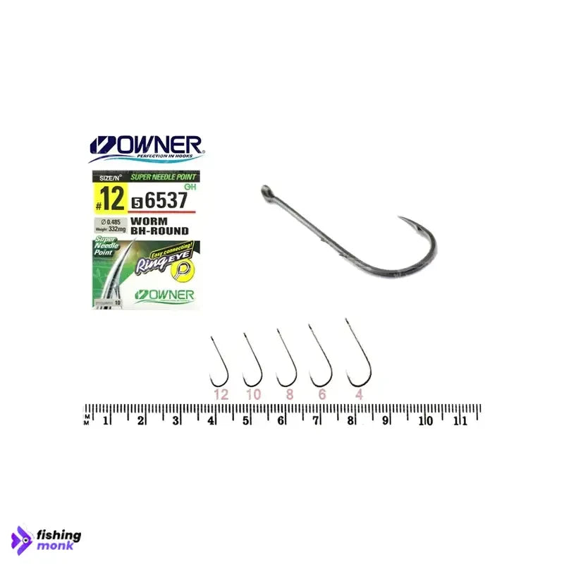 Owner Worm BH-Round Hooks  Size: #6 - 12 - Fishingmonk