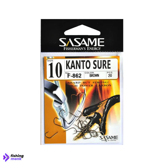 Sasame Kanto Sure F-862 Brown Hooks with corrosion-resistant coating, sharp needle point, and high-carbon steel construction for precision fishing